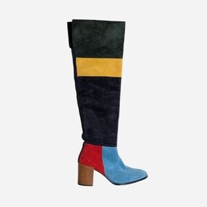 Anthropologie Multicoloured suede knee high boots with block heel Shoe size 38